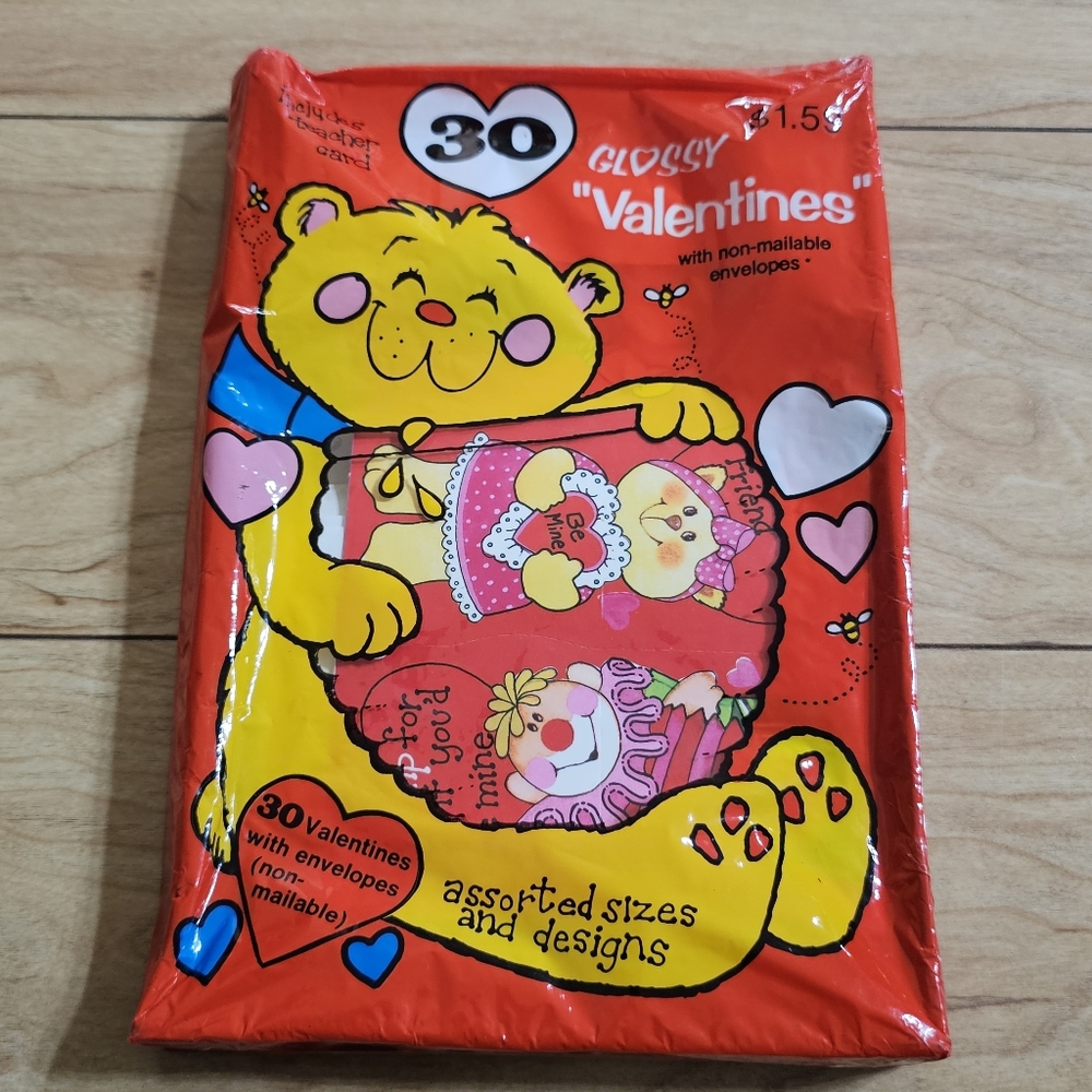 Vintage Valentines Day Cards Cute Bears Kids Gibson Cards 1980s NOS NEW 30 pk